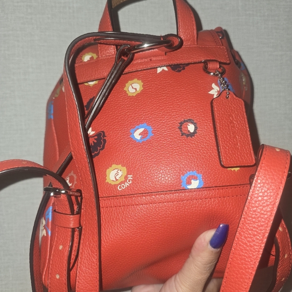 Coach Mini Turnlock Women's Rucksack- Red Multicolor backpack - Picture 3 of 5